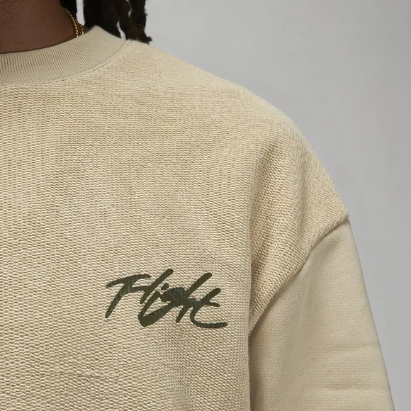 Air Jordan Flight Heritage Men’s Beige Olive Green Crew Nike Sweatshirt - Size L